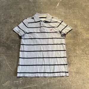 Hollister Polo Shirt Mens S Gray Striped Short Sleeve Collared Casual Outdoor